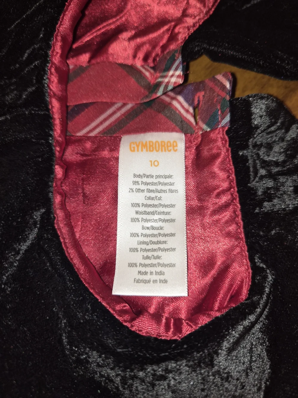 NWOT Girls Gymboree Red Plaid Holiday Christmas Dress Black Velvet Bow Sz 10